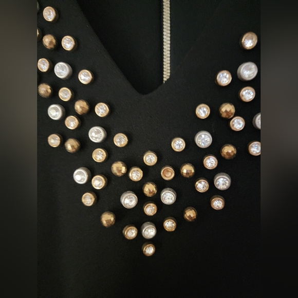 Calvin Klein Plus Black Midi Dress V-Neck Embellished Rhinestone SZ 16W . - Picture 2 of 4